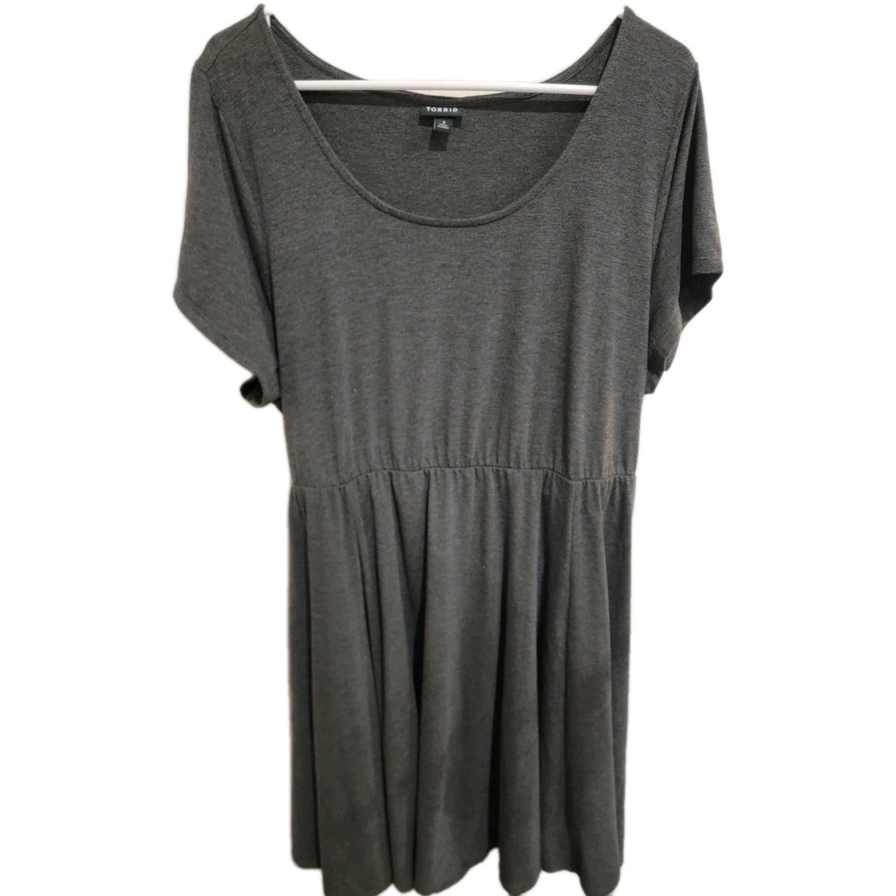 Torrid Dress Womens 3 Plus Grey Jersey Fit‎ & Flare Midi Short Sleeve Knit Solid